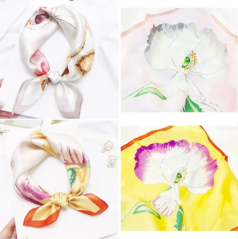Katarina – Kunstnerisk blomsterdesign dame firkantet tørklæde-Scarf-Zuruz-Zuruz