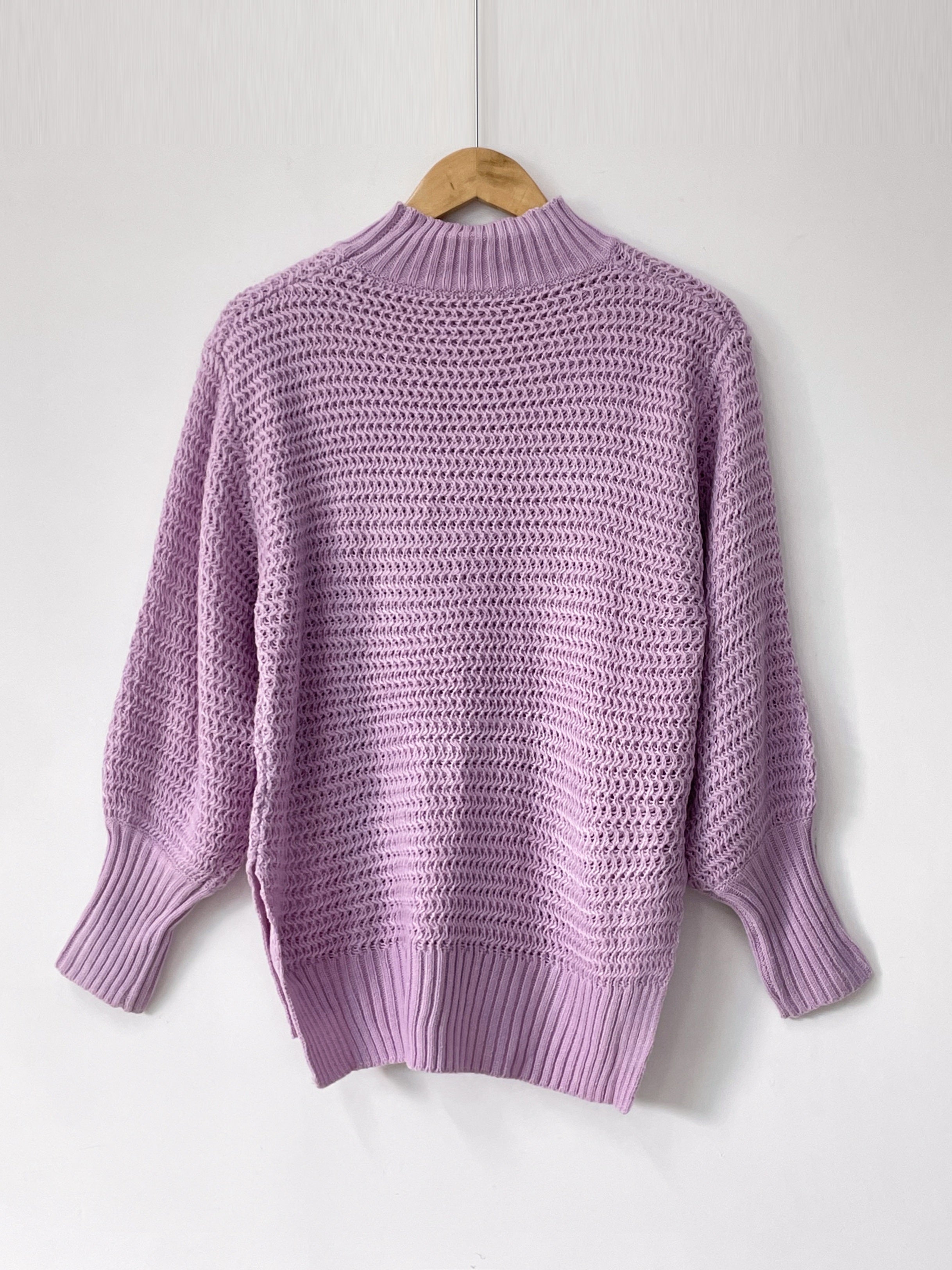 Autumn And Winter Half-High Collar Solid Color Long-Sleeve Knitted Sweater for Women, Featuring a Textured Design with a Front Short And Back Long Cut, Perfect for Elegant Commuting.