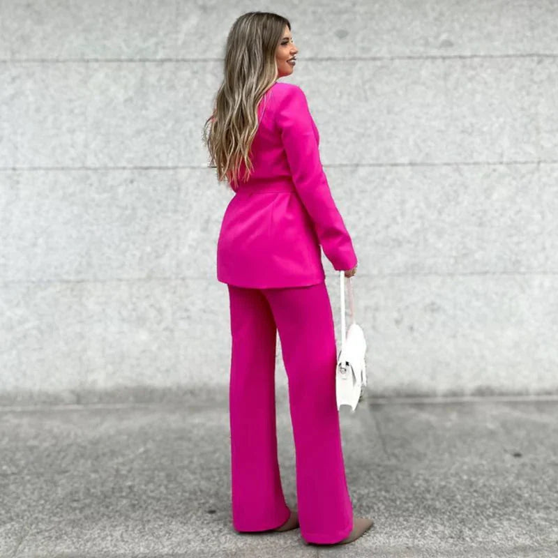 Women'S Elegant Blazer Set – Shawl Lapel Jacket & Wide-Leg Pants