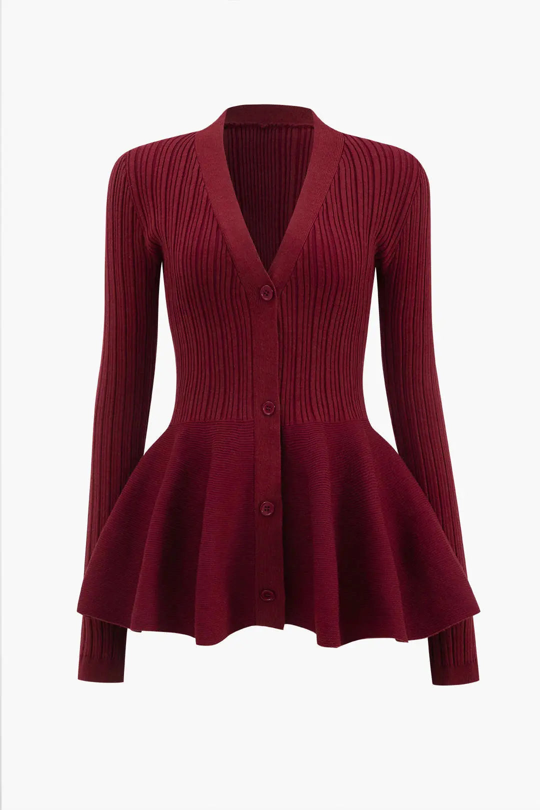 Leocadia - Klassisk V-hals Puff-kant Strikket Cardigan til Kvinder-Cardigans-Zuruz-Bourgogne-S-Zuruz