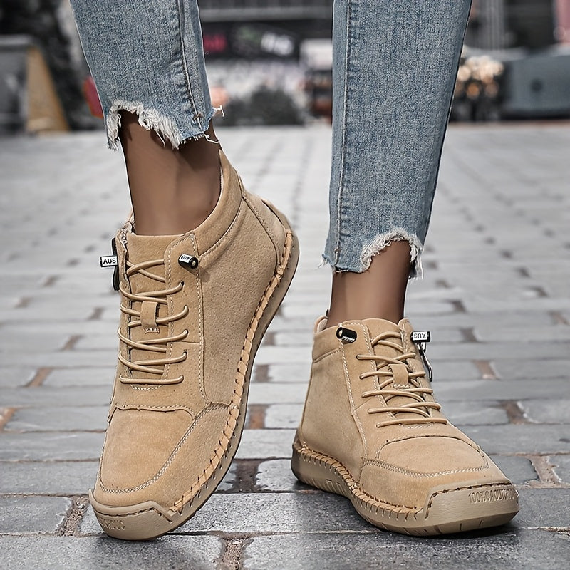 Women'S Light Blue Casual Mid-Top Ankle Boots with Side Zipper & Lace-Up Closure - Breathable Fabric Upper, Non-Slip Rubber Sole, All-Season Comfort, Machine Washable, Allseason Footwear, Stylish Streetwear, Durable Footwear