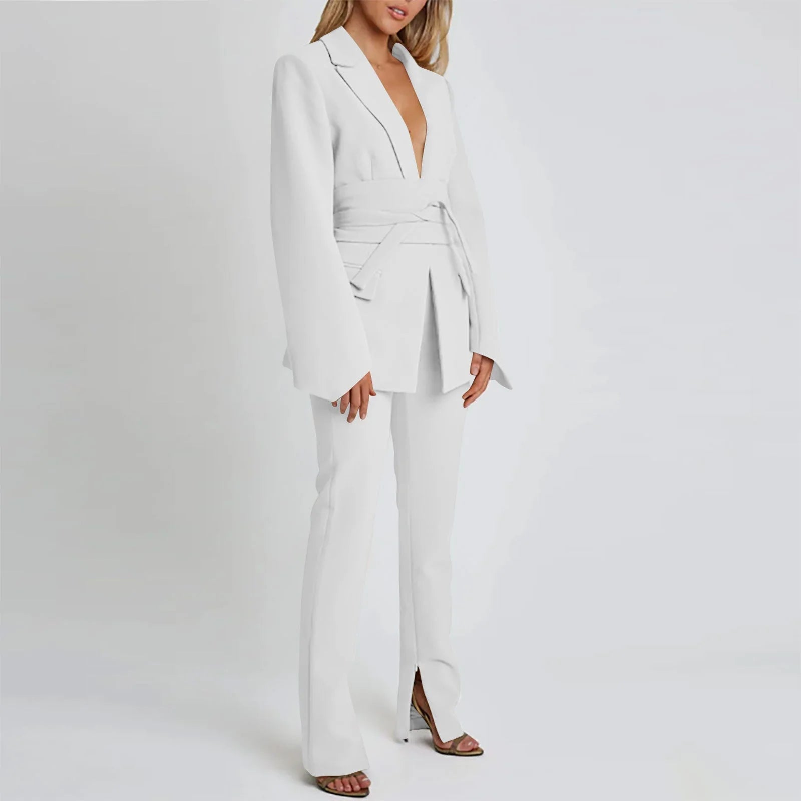 Women’S Blazer – Tailored Fit – Longline Silhouette – Self-Tie Waist – Notched Lapel