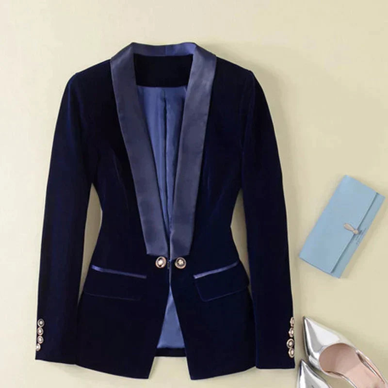 Women’S Tuxedo Blazer – Velvet – Structured Fit – Satin Shawl Collar – Formal Wear