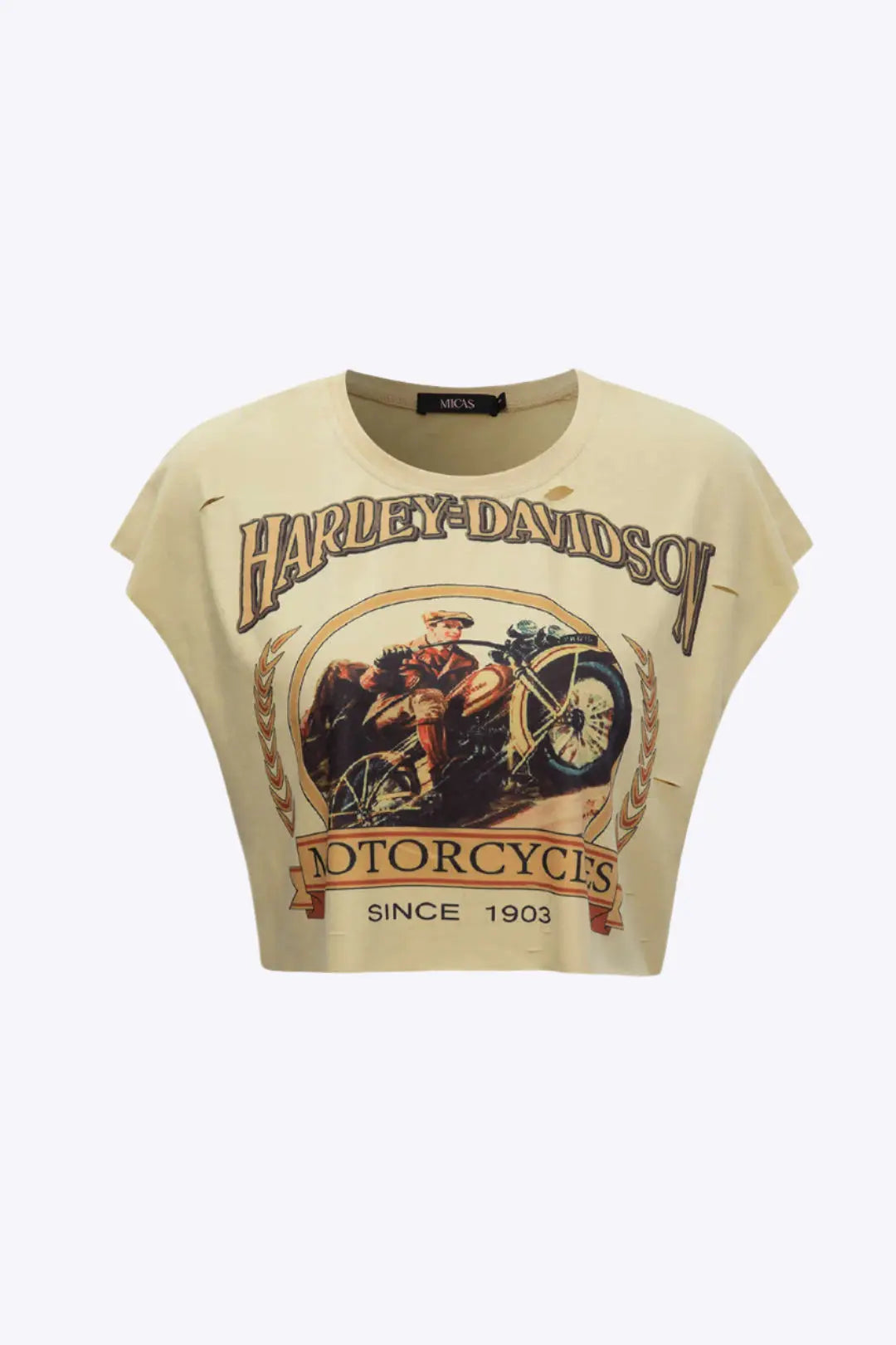 Ilaria – Motorcykel Grafisk Print Ærmeløs Kvinde T-shirt-T-shirts-Zuruz-Kaki-XS-Zuruz