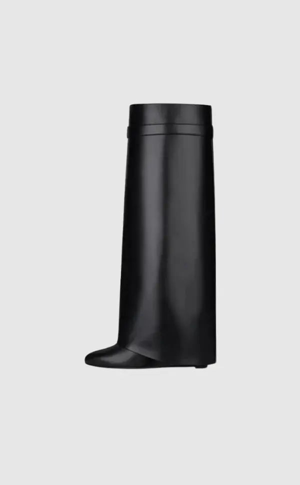 Modern Wedge Boots Black Vegan Leather With Lock Detail - Detailed view