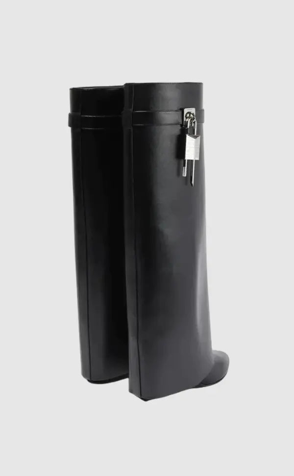 Modern Wedge Boots Black Vegan Leather With Lock Detail - Product detail 6