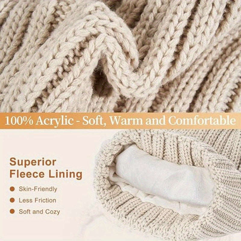 Winter Knit Hat Scarf Gloves Set Touchscreen Compatible 3-Piece - Product detail 4