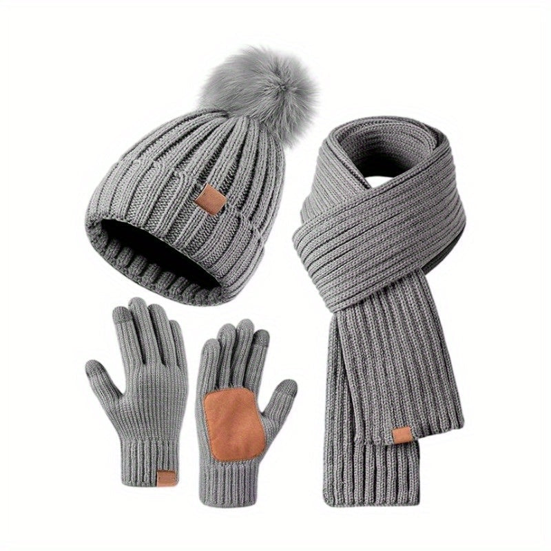 Winter Knit Hat Scarf Gloves Set Touchscreen Compatible 3-Piece - Product detail 5