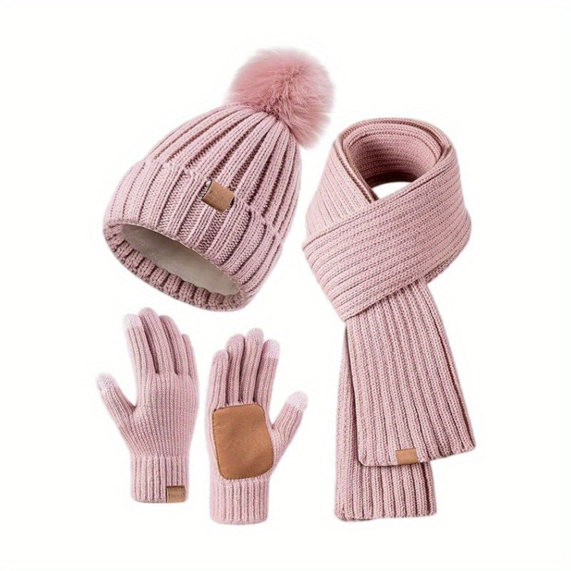 Winter Knit Hat Scarf Gloves Set Touchscreen Compatible 3-Piece - Product detail 7