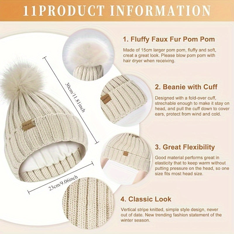 Winter Knit Hat Scarf Gloves Set Touchscreen Compatible 3-Piece - Product detail 8