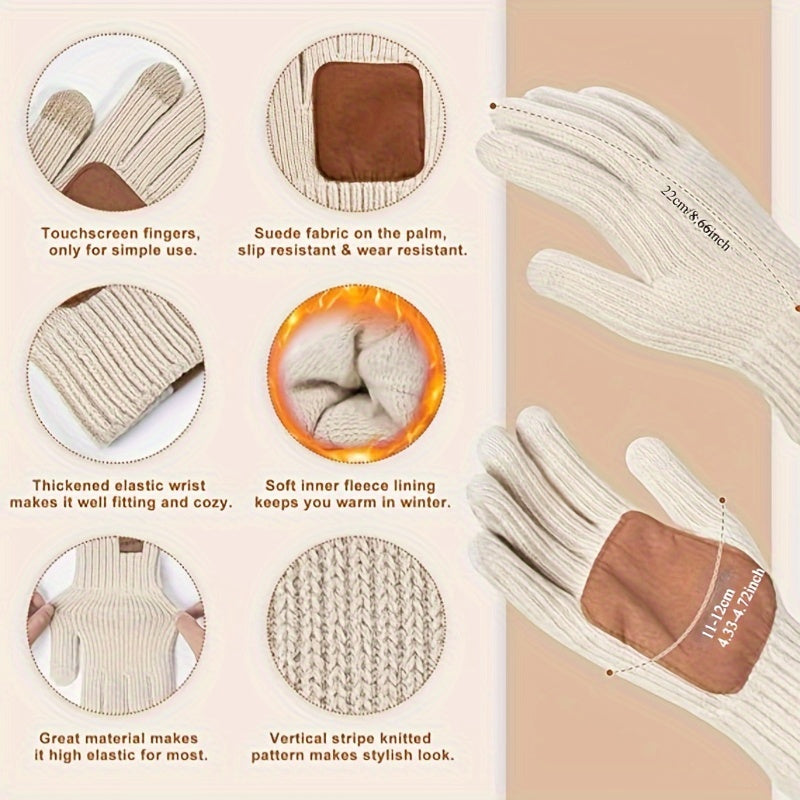 Winter Knit Hat Scarf Gloves Set Touchscreen Compatible 3-Piece - Product detail 9