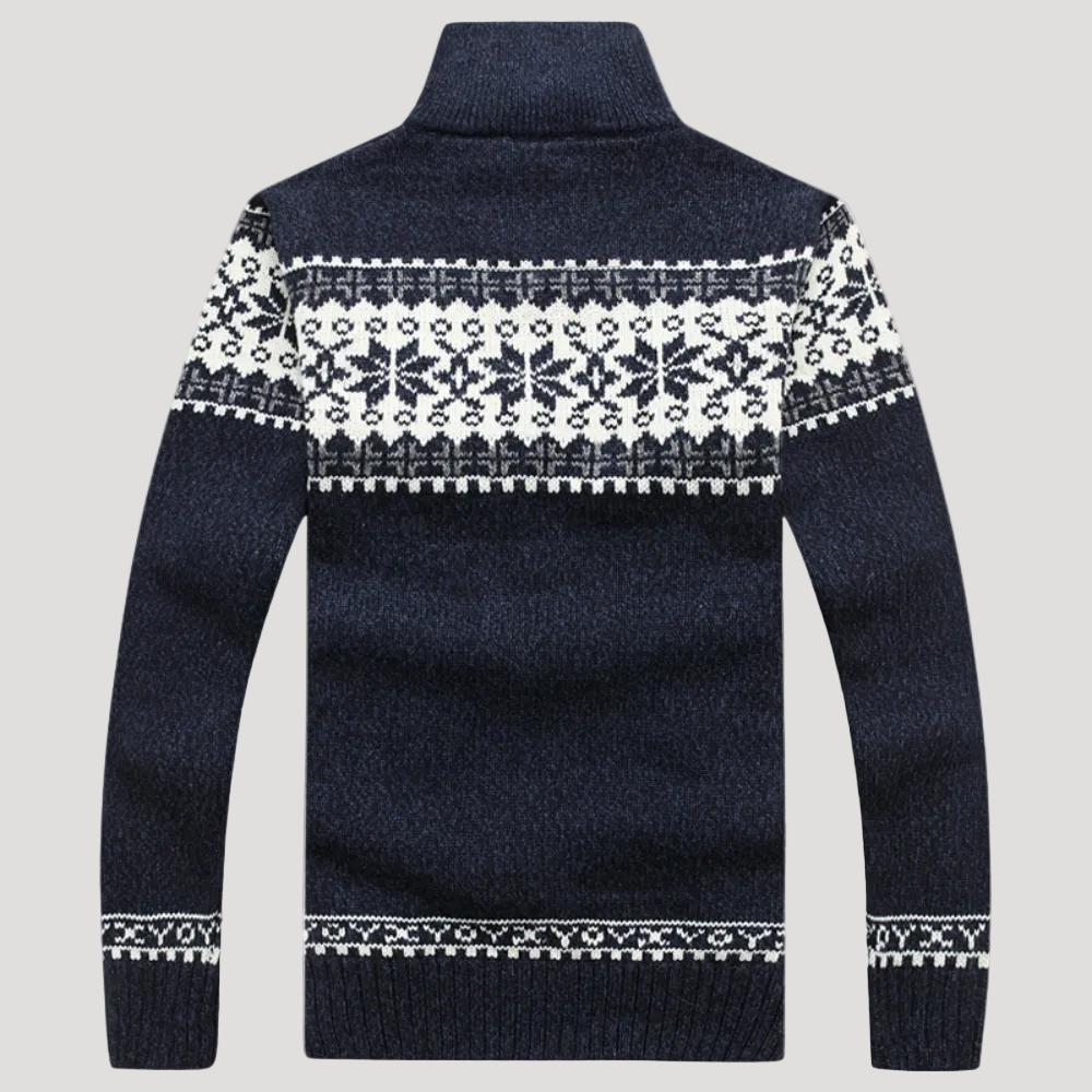 Herr Fair Isle stickad tröja med ståkrage och dragkedja 1
