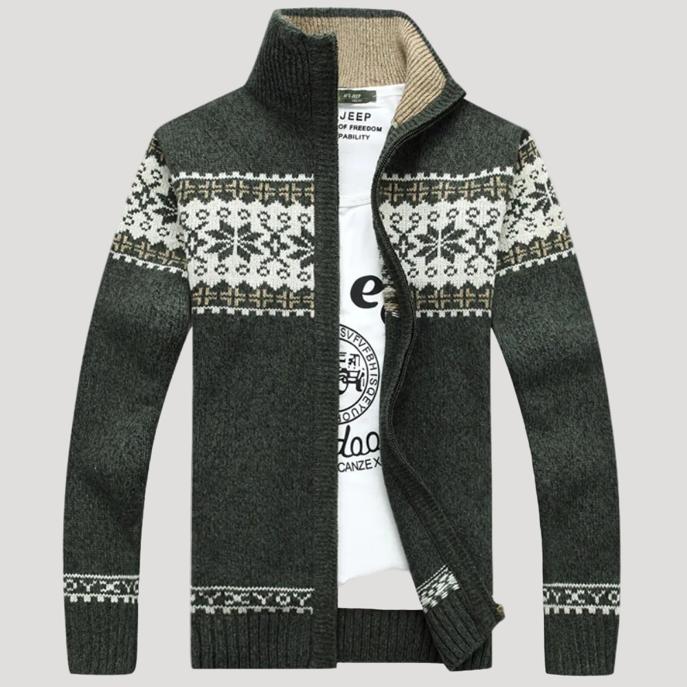 Herr Fair Isle stickad tröja med ståkrage och dragkedja 3