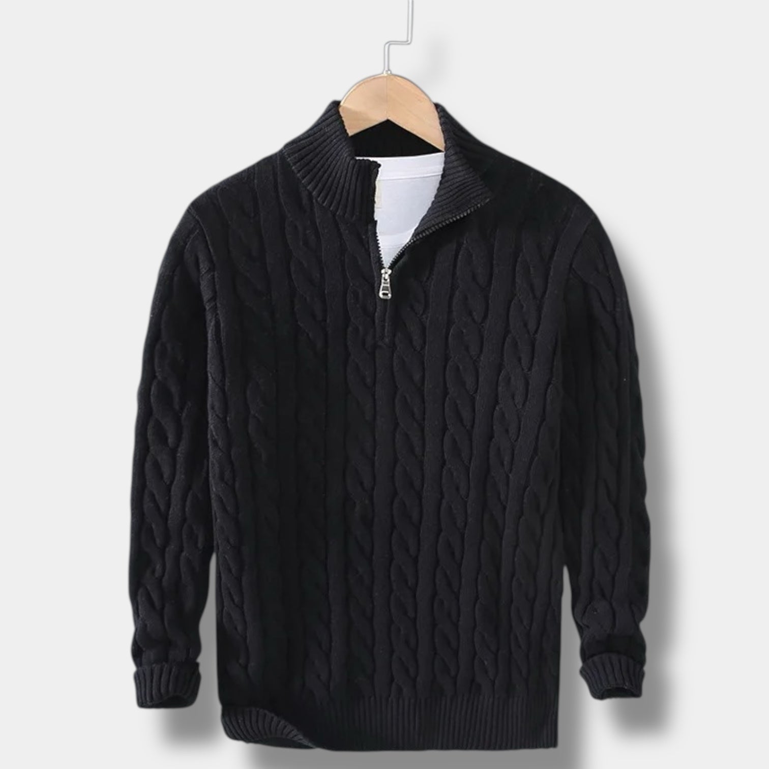 Edward Jacquard-trøje med halv lynlås og høj hals til mænd – tidløs stil i gammel penge-stil Navy