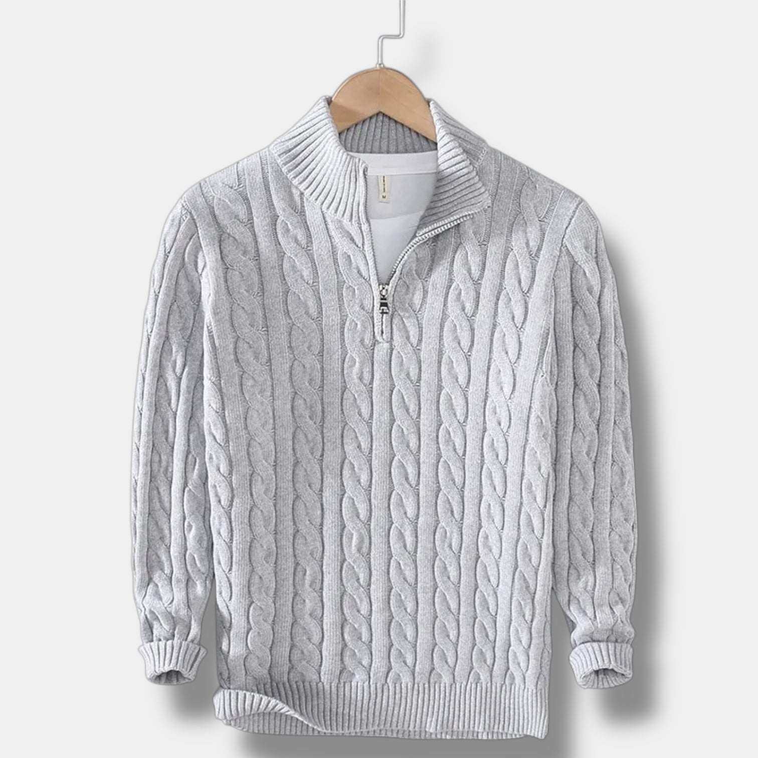 Edward Jacquard-trøje med halv lynlås og høj hals til mænd – tidløs stil i gammel penge-stil Navy