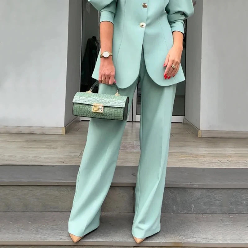 Women’S Blazer and Trouser Set – Structured Fit – Lantern Sleeve – Straight Leg Formal Wear