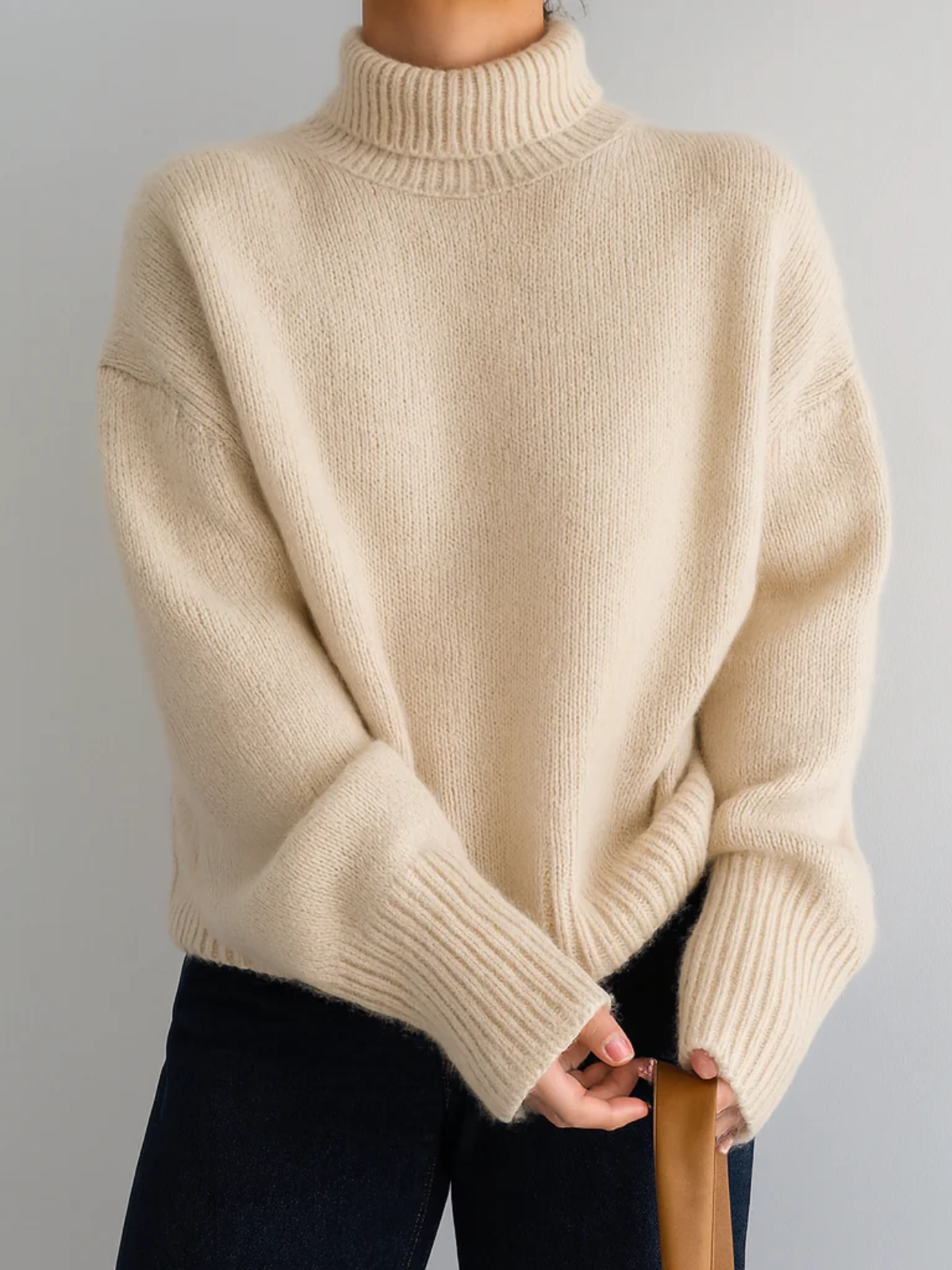 100% kashmir rullekravesweater til kvinder - blød oversize strik til vinteren