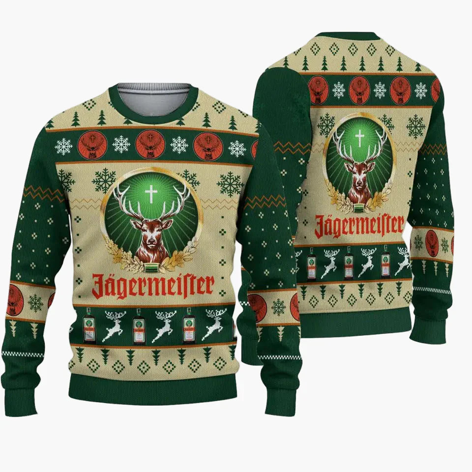 Jägermeister Ugly Christmas Sweater til mænd - festlig strikket sweater til højtider og fester