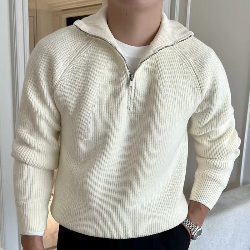 Marino-sweater med kvart lynlås