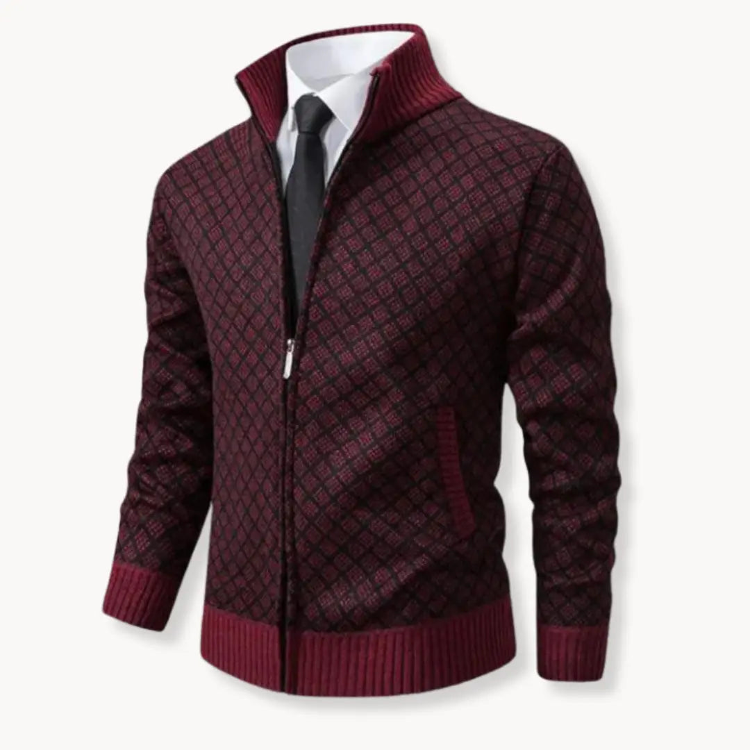 Rheon jacquard cardigan med rullekrave