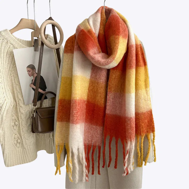 Ornella - Stilfuldt Strikket Kvinde Halstørklæde-Scarf-Zuruz-Orange Rødt Gitter-38x250cm-Zuruz
