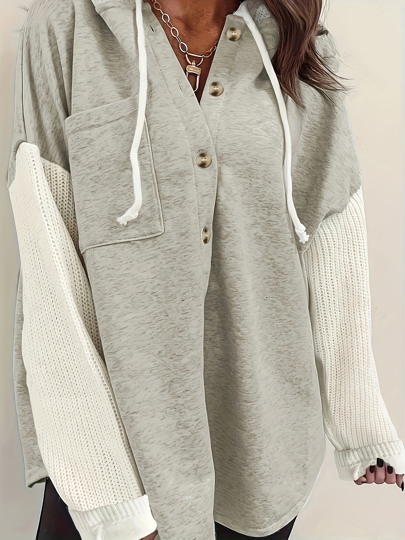 Fashion Color-Blocked Hooded Casual Cardigan Sweatshirt