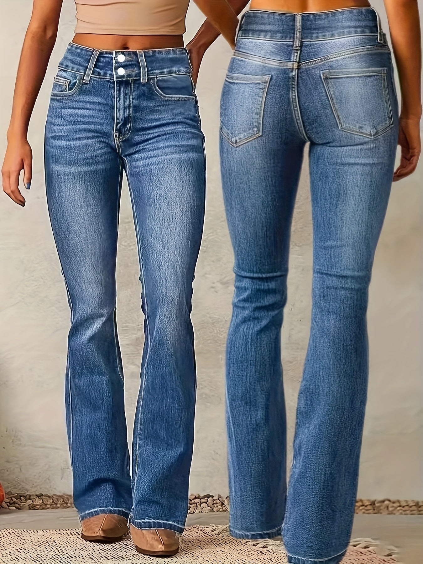 Women's Fashion Stretch Slim Fit Double Button Flared Jeans