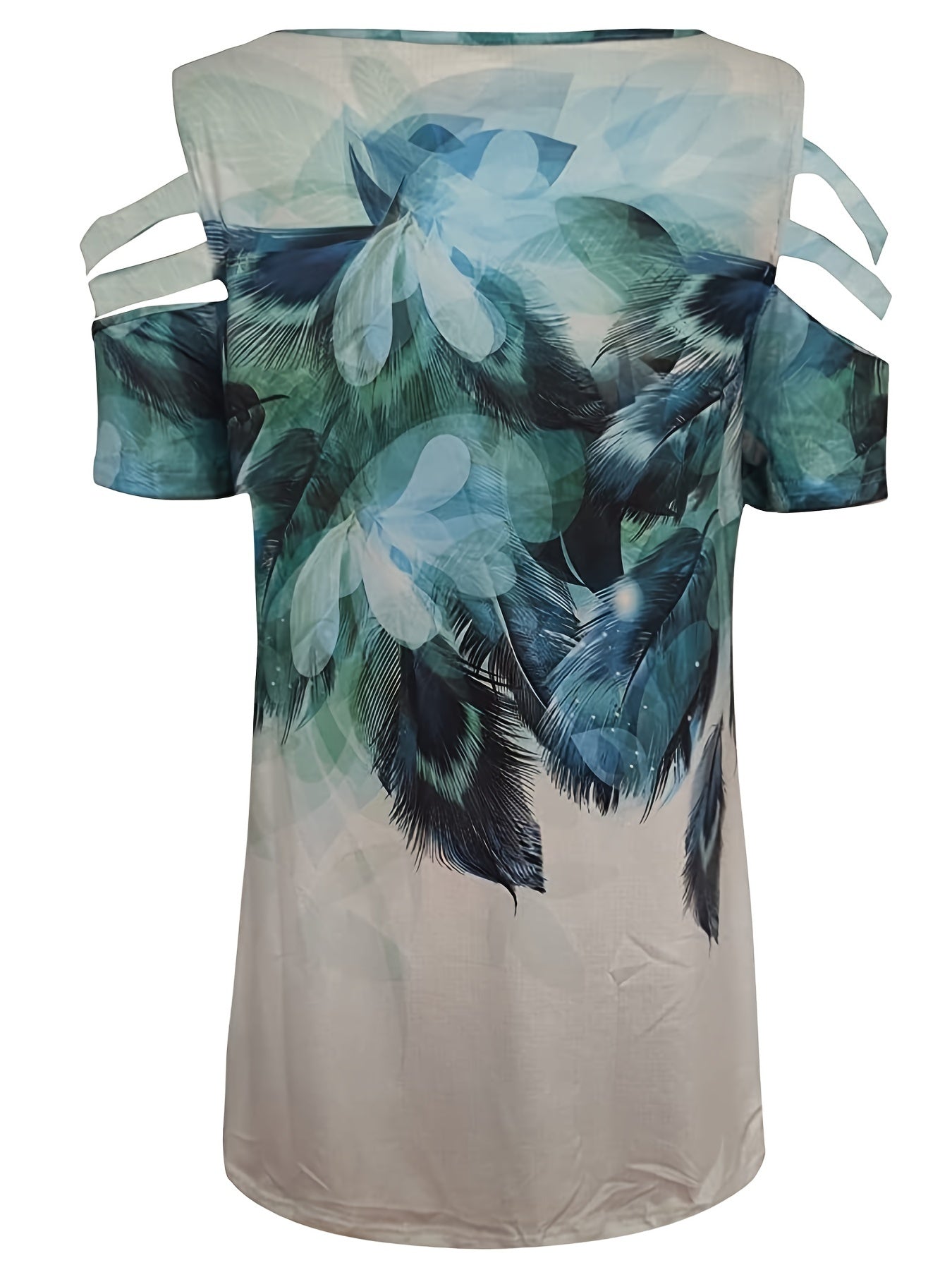 Plus Size V Hals Zip Bluse Med Blomsterprint Turkisblå