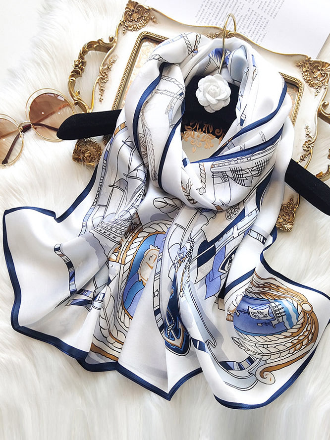 Ginevra – Elegant printet tekstur dame tørklæde-Scarf-Zuruz-Blå-170*53 cm-Zuruz