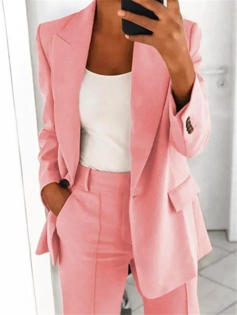 Women’S Blazer and Trouser Set – Tailored Fit – High Waist – Wide Leg – Formal Wear