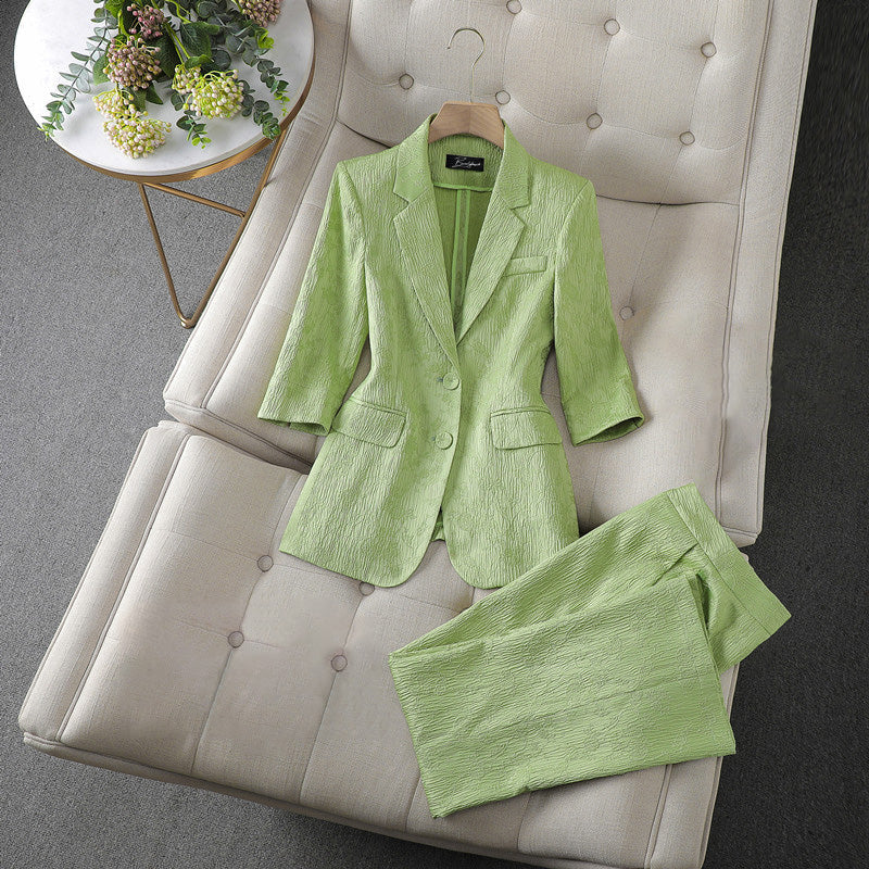 Women’S Blazer and Trousers Set – Tailored Fit – Textured Fabric – Business Wear