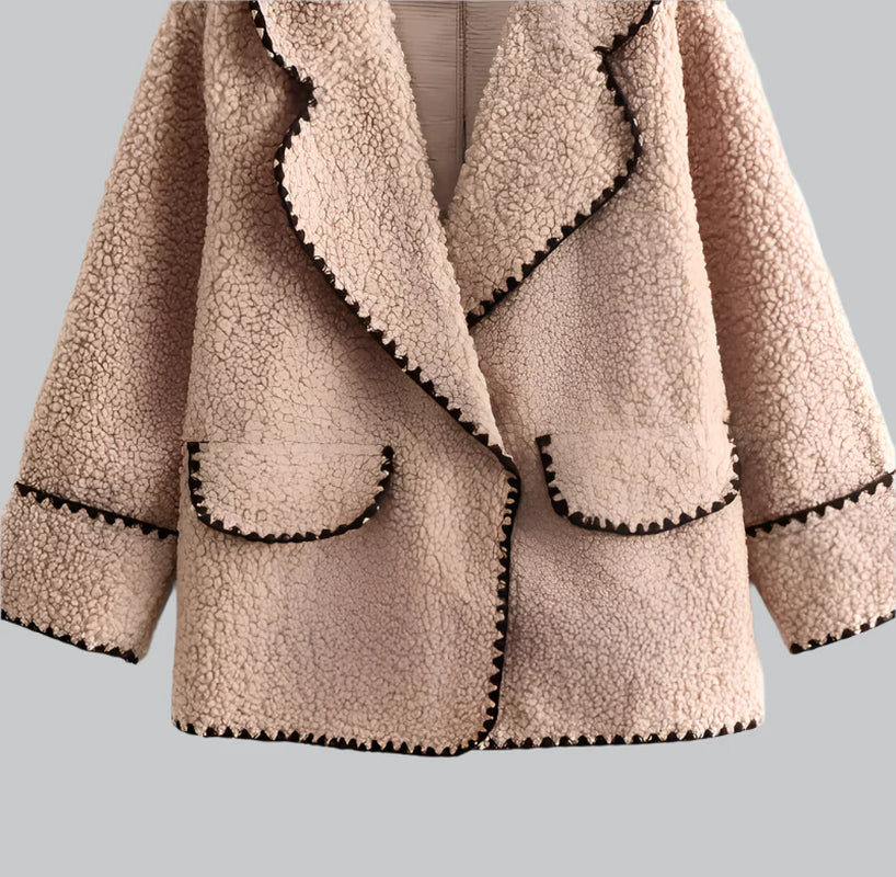 Women’S Jacket – Oversized Fit – Lambswool Texture – Statement Stitching – Double-Breasted