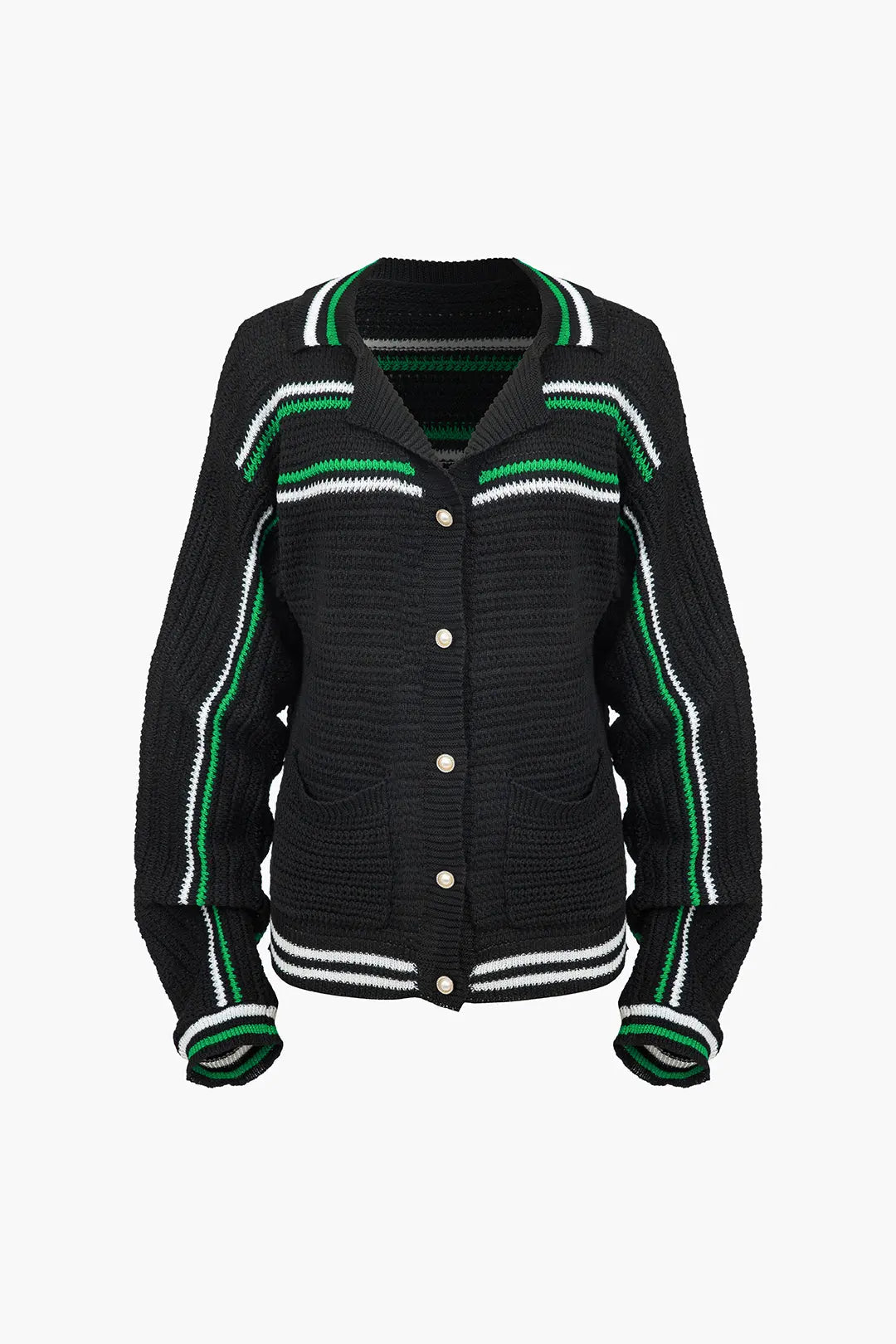 Henrietta – Trendy Farveblok Design Kvinde Strikket Cardigan-Cardigans-Zuruz-Sort-XS-Zuruz