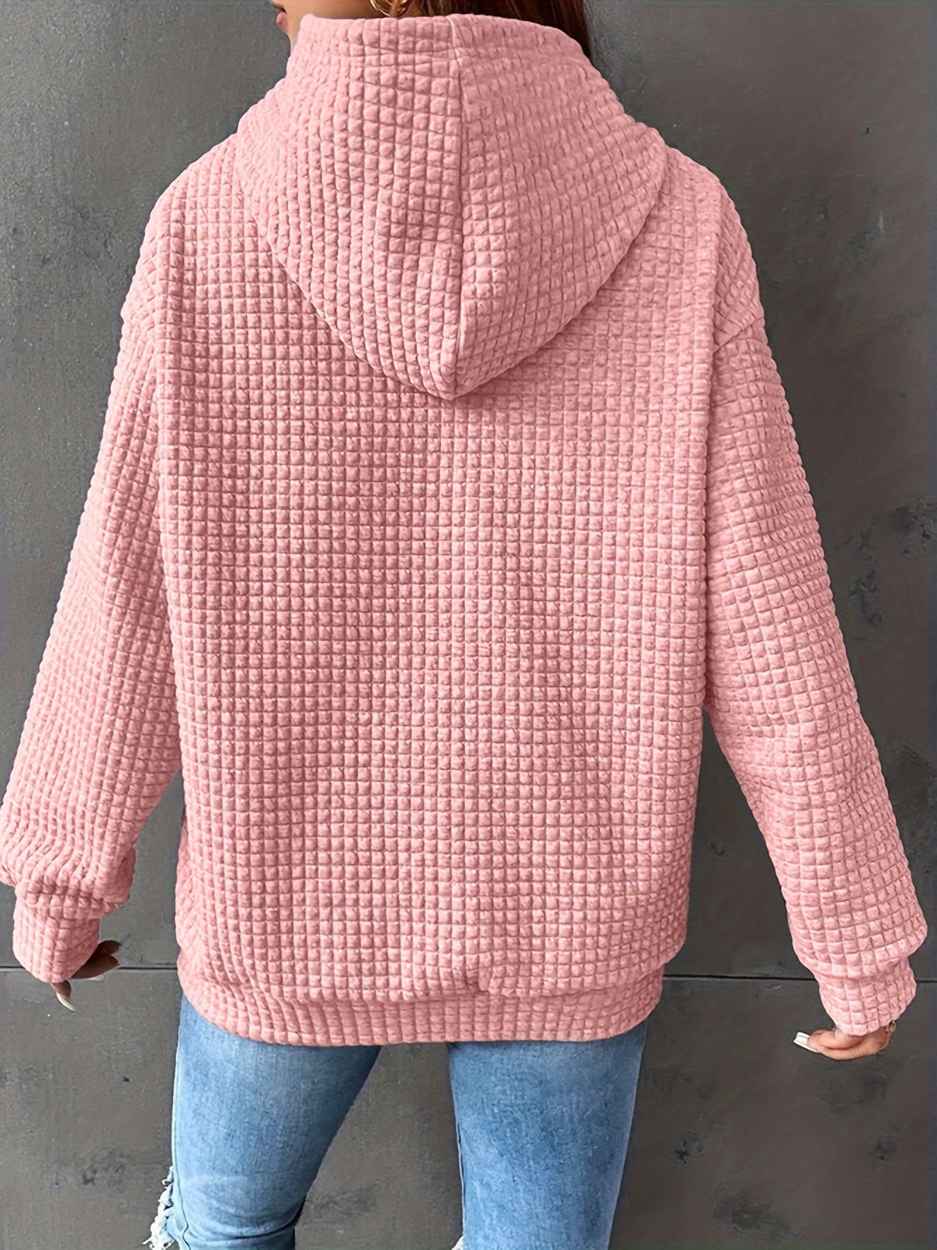 Women'S Casual Long Sleeve Waffle Hoodie - Solid Color Round Neck Sweatshirt with Drawstring Hood, Cozy Fall/Winter Pullover for Casual Attire, Casual Wear Hoodie | Drawstring Hooded Sweatshirt | Construction, Sweater Hoodie
