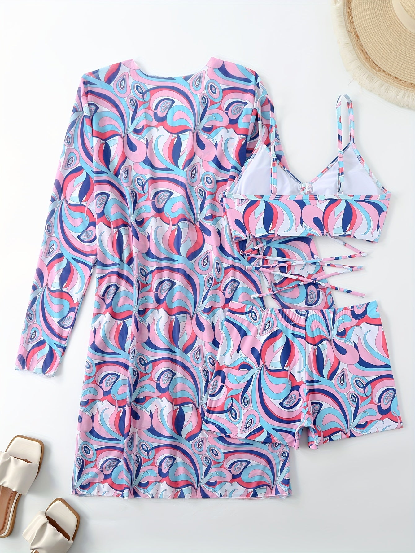 Women's Three-Piece Bikini Set with Bow Tie Cover-Up, New Style Swimwear for the Beach
