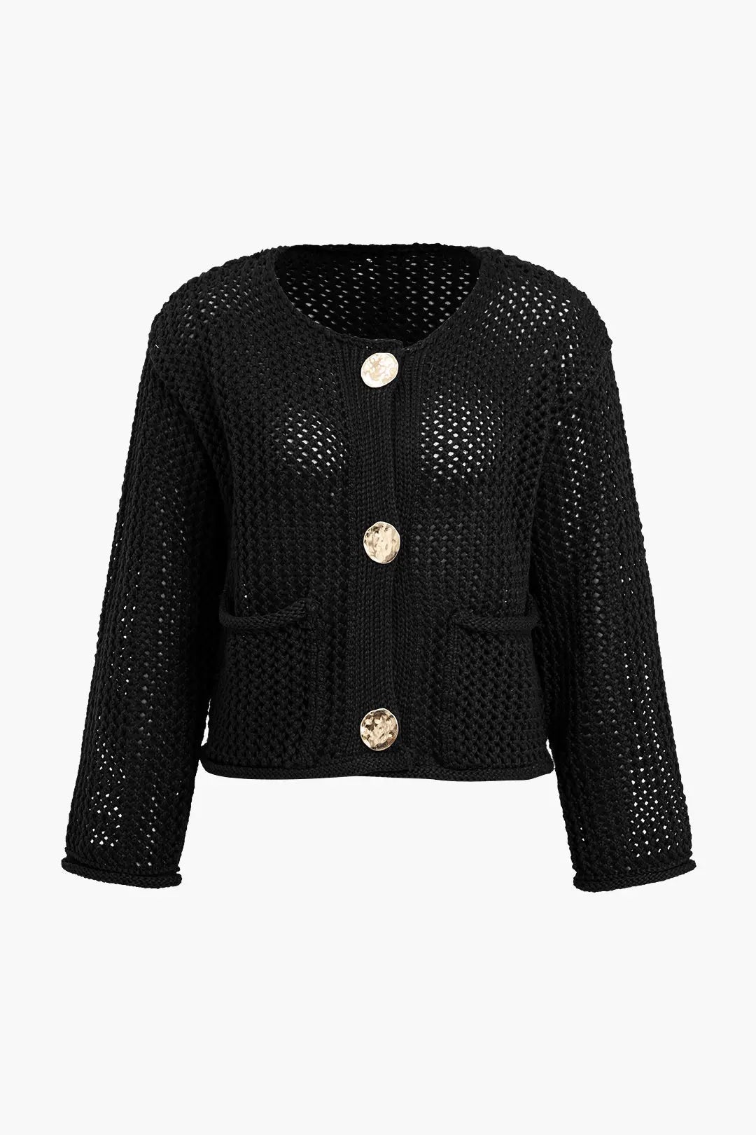 Zara – Elegant Knapdetaljeret Patchwork Lomme Cardigan til Kvinder-Cardigans-Zuruz-Sort-S-Zuruz