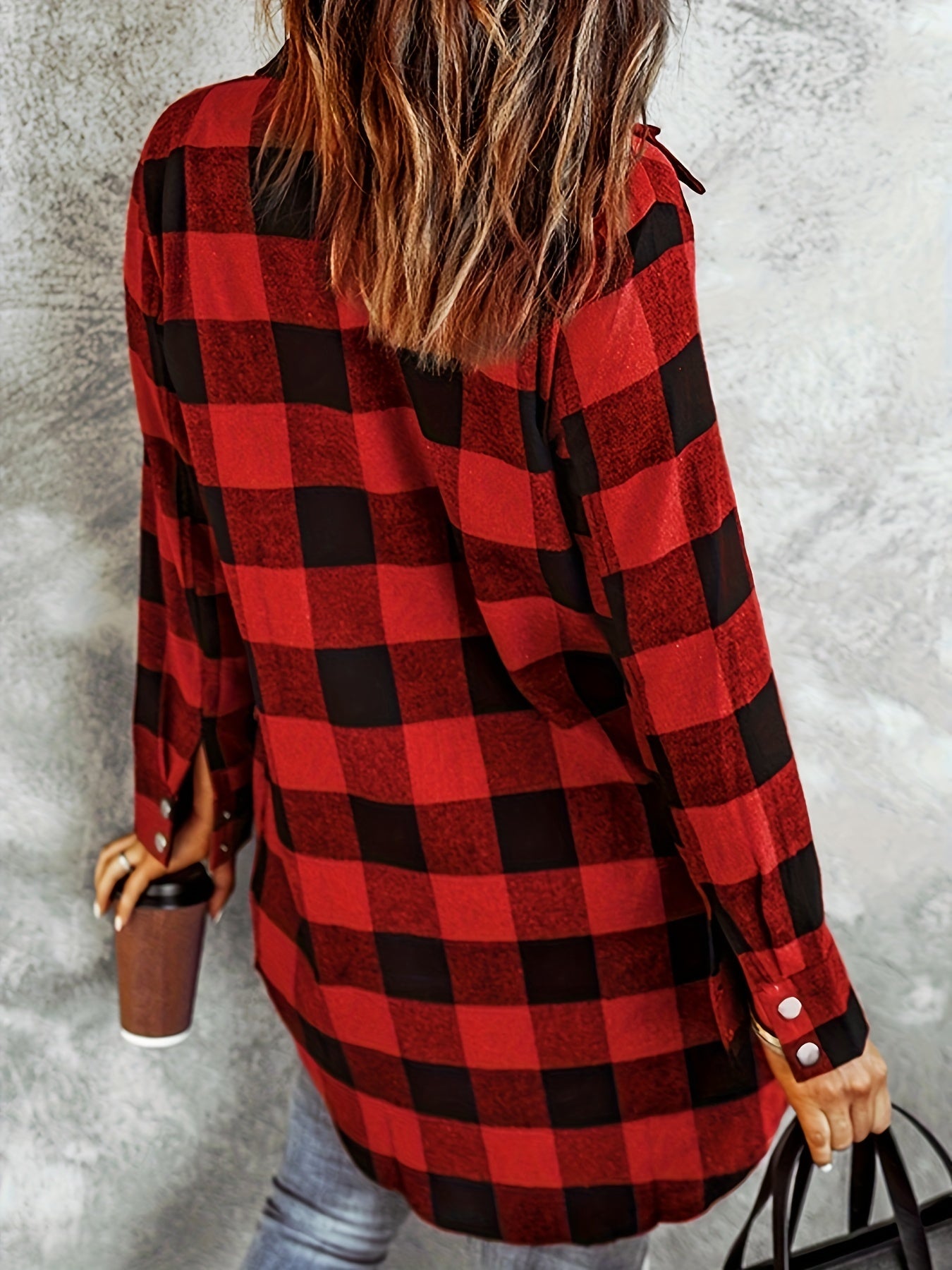 Plaid Print Button Front Shirt, Casual Long Sleeve Shirt For Spring & Fall, Women's Clothing