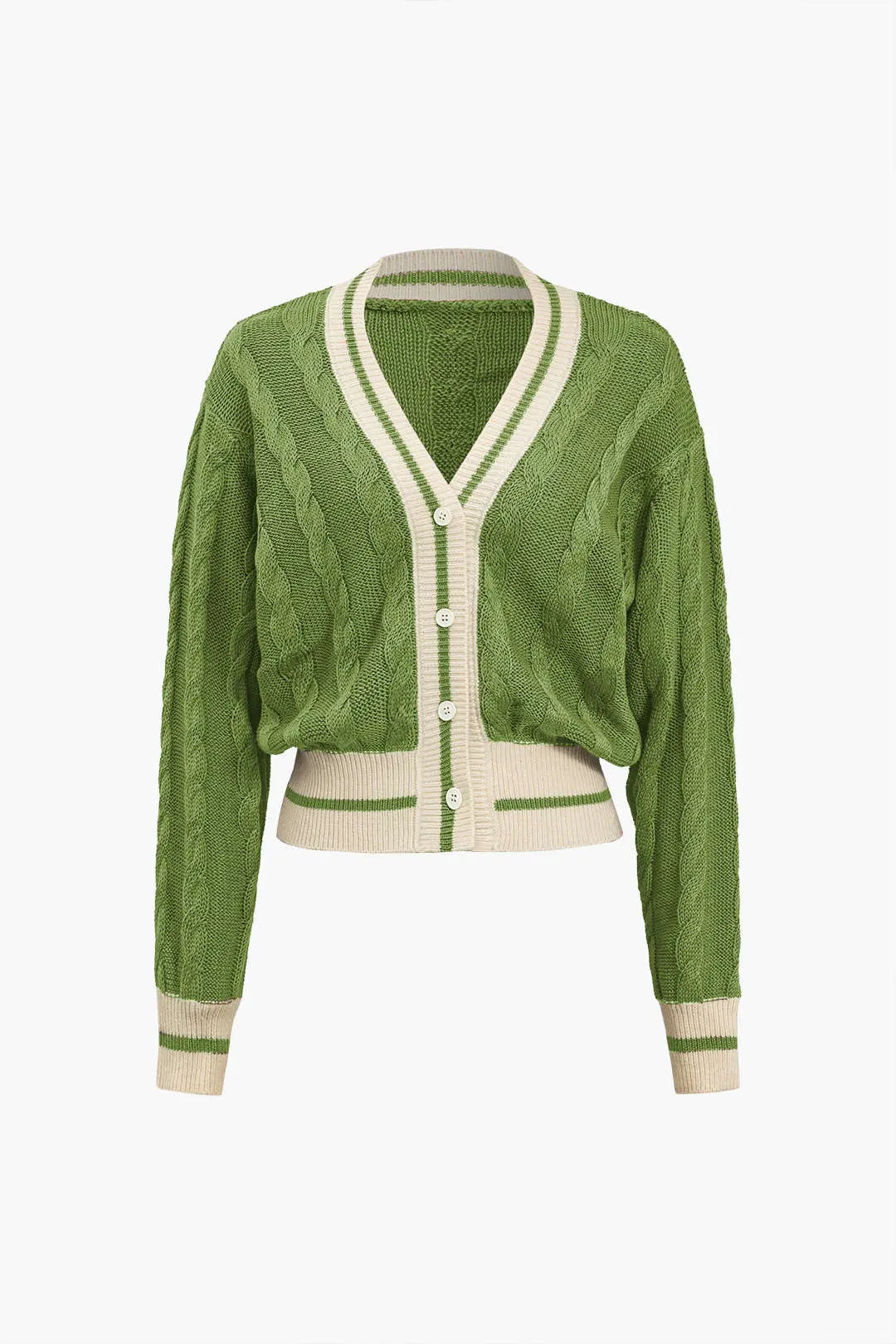 Clarimond – Farveblok Printet Knapdetaljeret Sweater Cardigan til Kvinder-Cardigans-Zuruz-Grøn-S-Zuruz