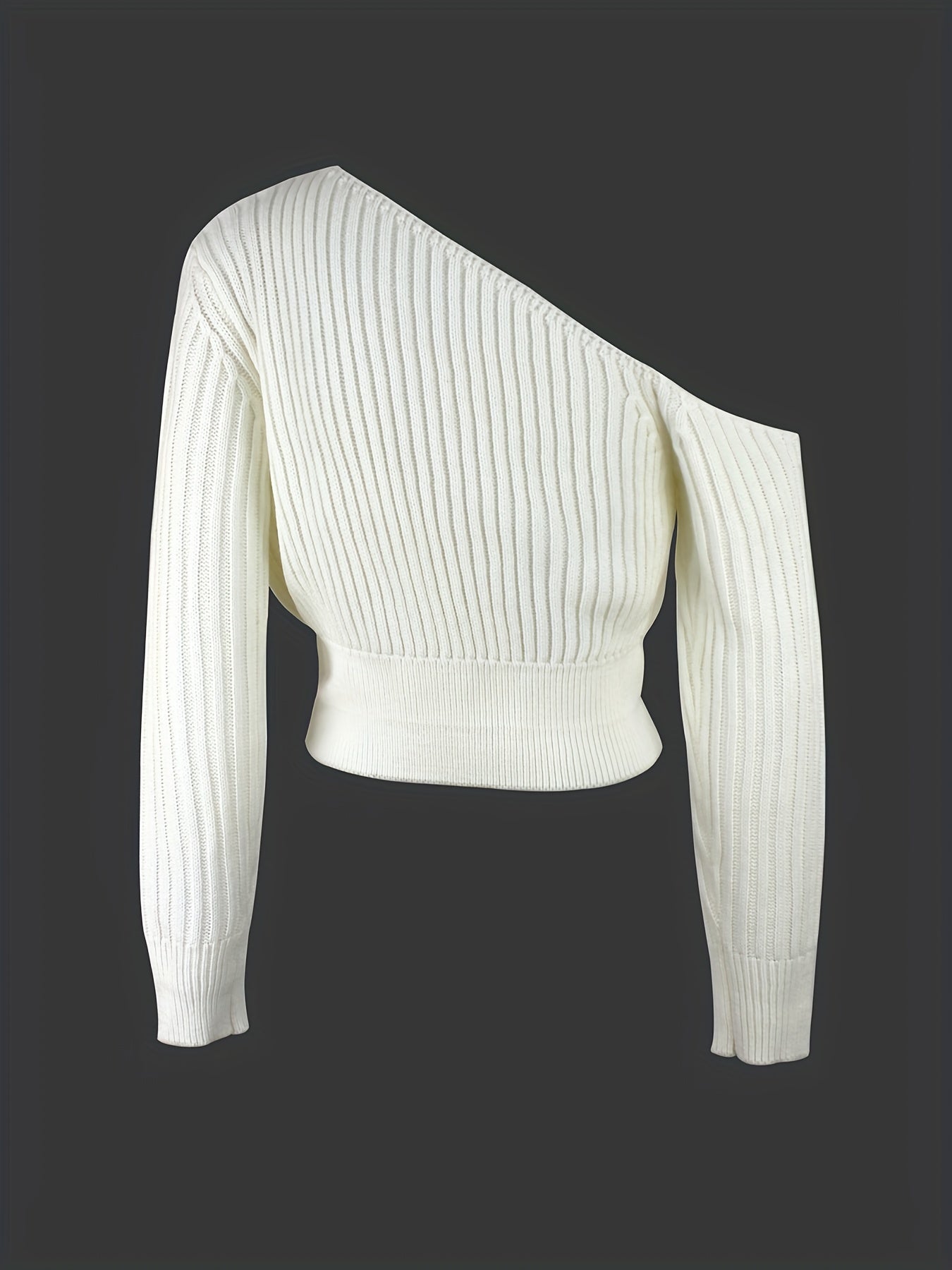 Women's Sexy Off-Shoulder Ribbed Sweater - Long Sleeve Cropped Pullover with Medium Stretch, Solid Color Casual Chic Top for Spring & Fall, Cute Sweaters, Elegant Layering Piece, Breezy Knitwear, Comfortable Fit