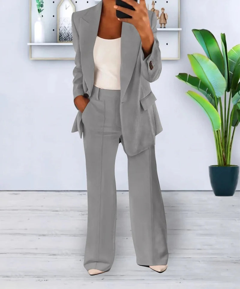 Women’S Blazer and Trouser Set – Tailored Fit – High Waist – Wide Leg – Formal Wear