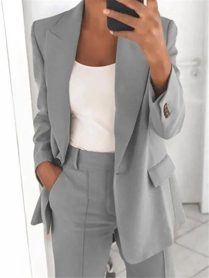 Women’S Blazer and Trouser Set – Tailored Fit – High Waist – Wide Leg – Formal Wear