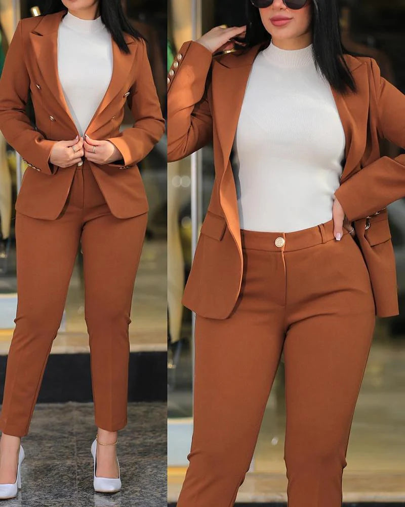 Women’S Blazer Set – Tailored Slim Fit – Double-Breasted – Ankle Length Trousers