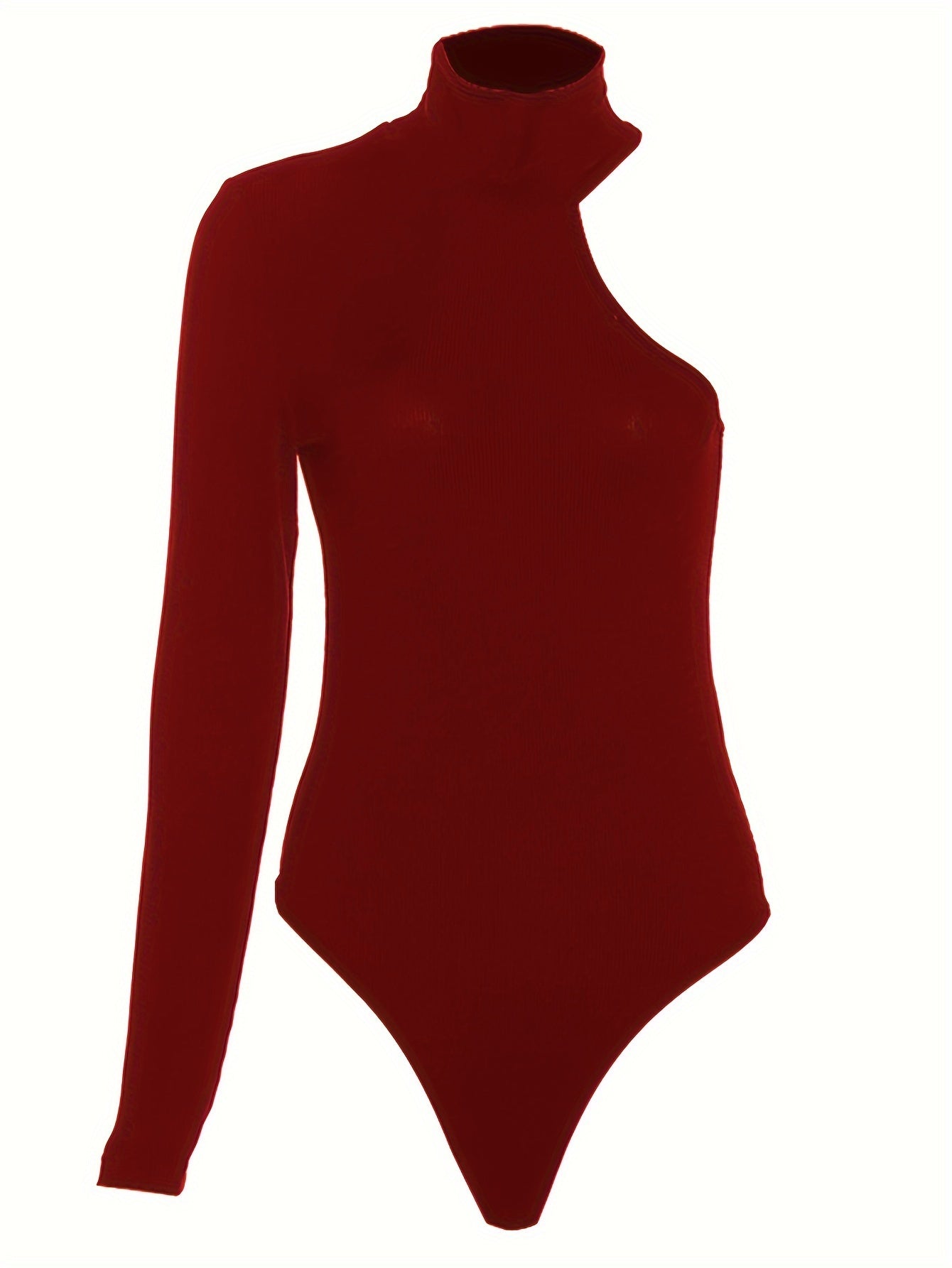 Solid Asymmetric One Shoulder Ribbed Knit Long Sleeve Bodysuit, Sexy Fall Winter One Piece Bodysuits, Women's Clothing