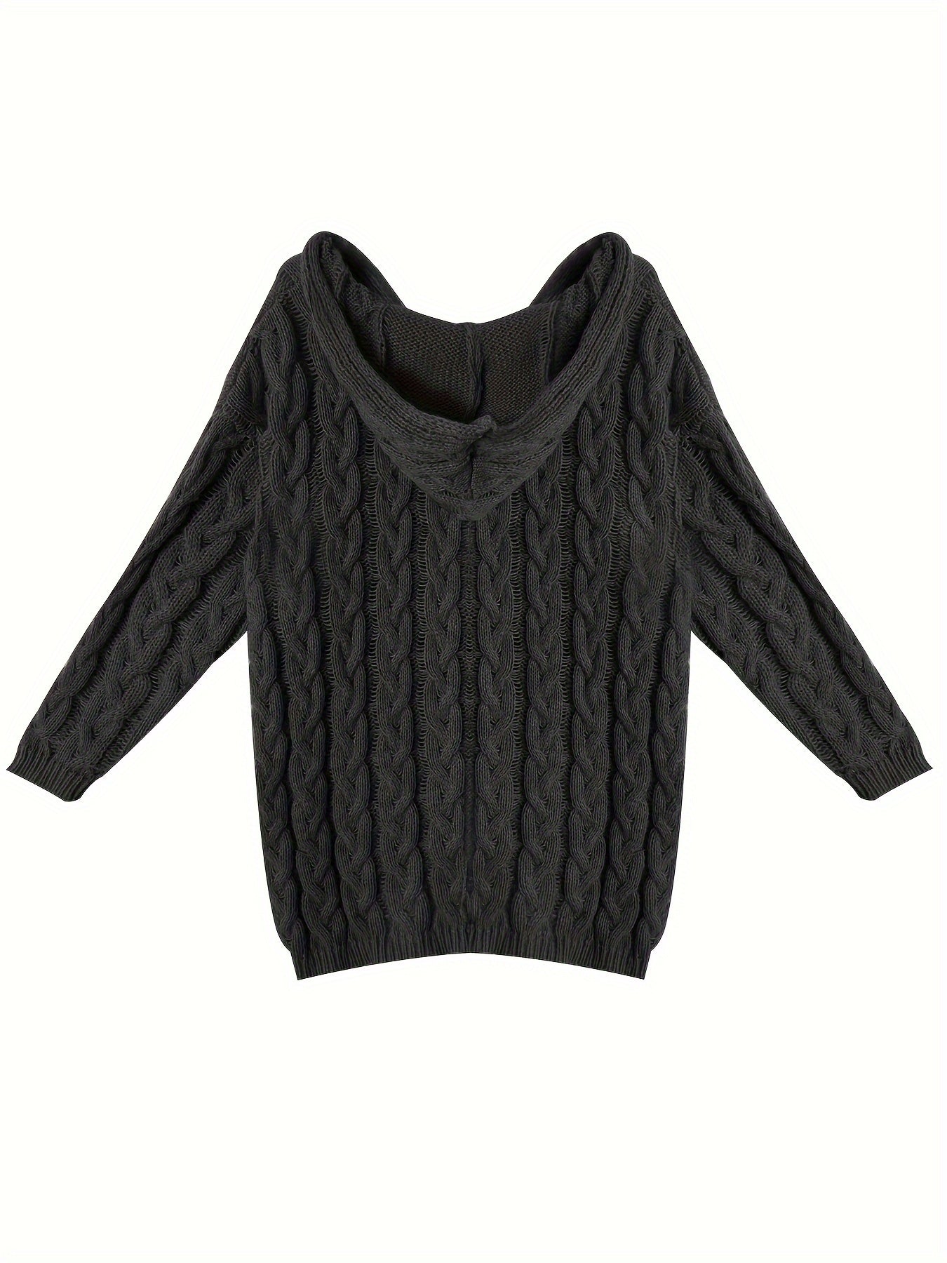 Plus Size Casual Sweater, Women's Plus Solid Hooded Long Sleeve V Neck Knitted Pullover Jumper Top