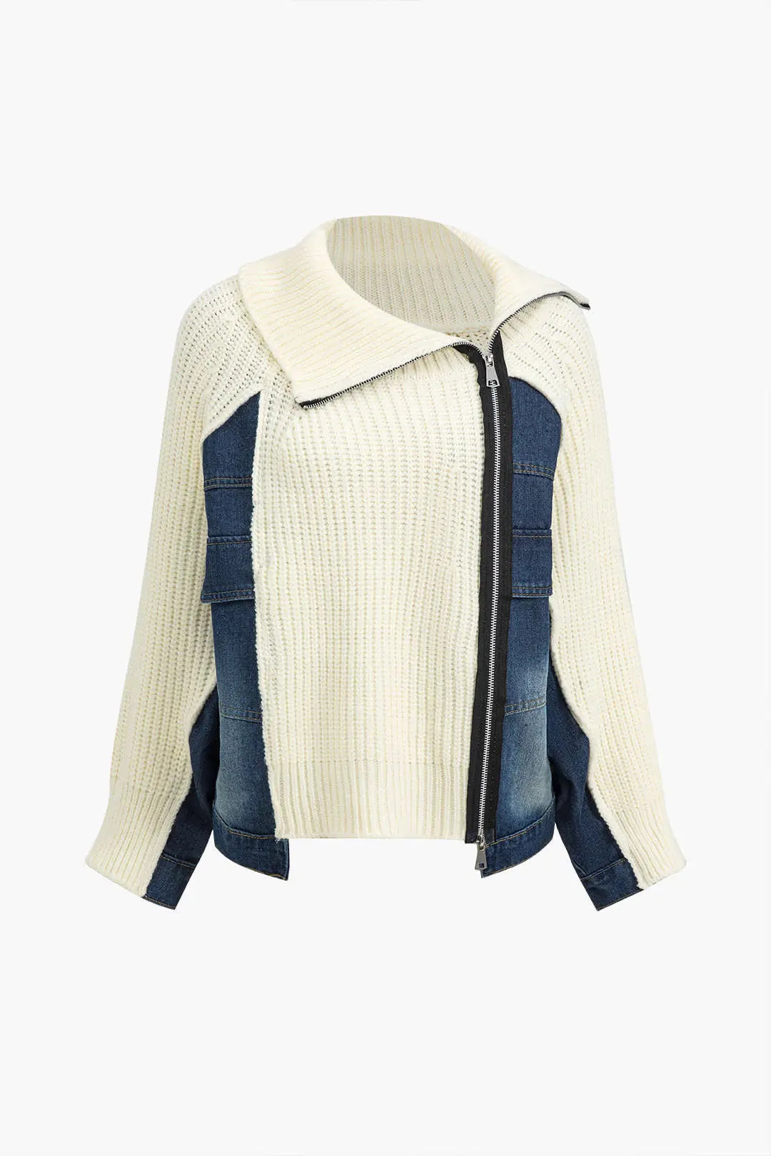 Klara – Hyggelig Patchwork-stil Lynlås Cardigan til Kvinder-Cardigans-Zuruz-Elfenben-S-Zuruz
