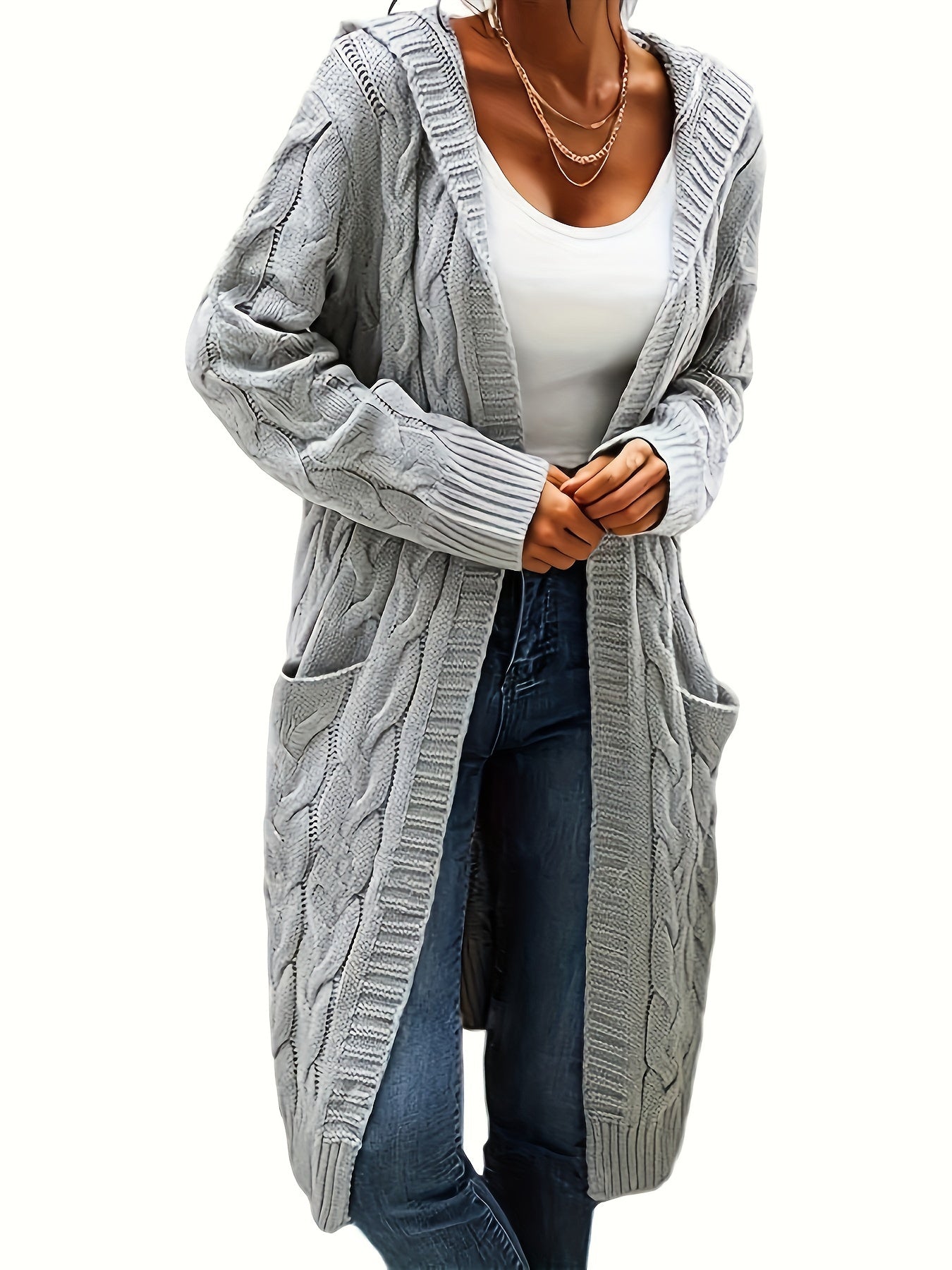 Casual Cardigan Med Lommer Åben Front Til Jeans Og Kjoler