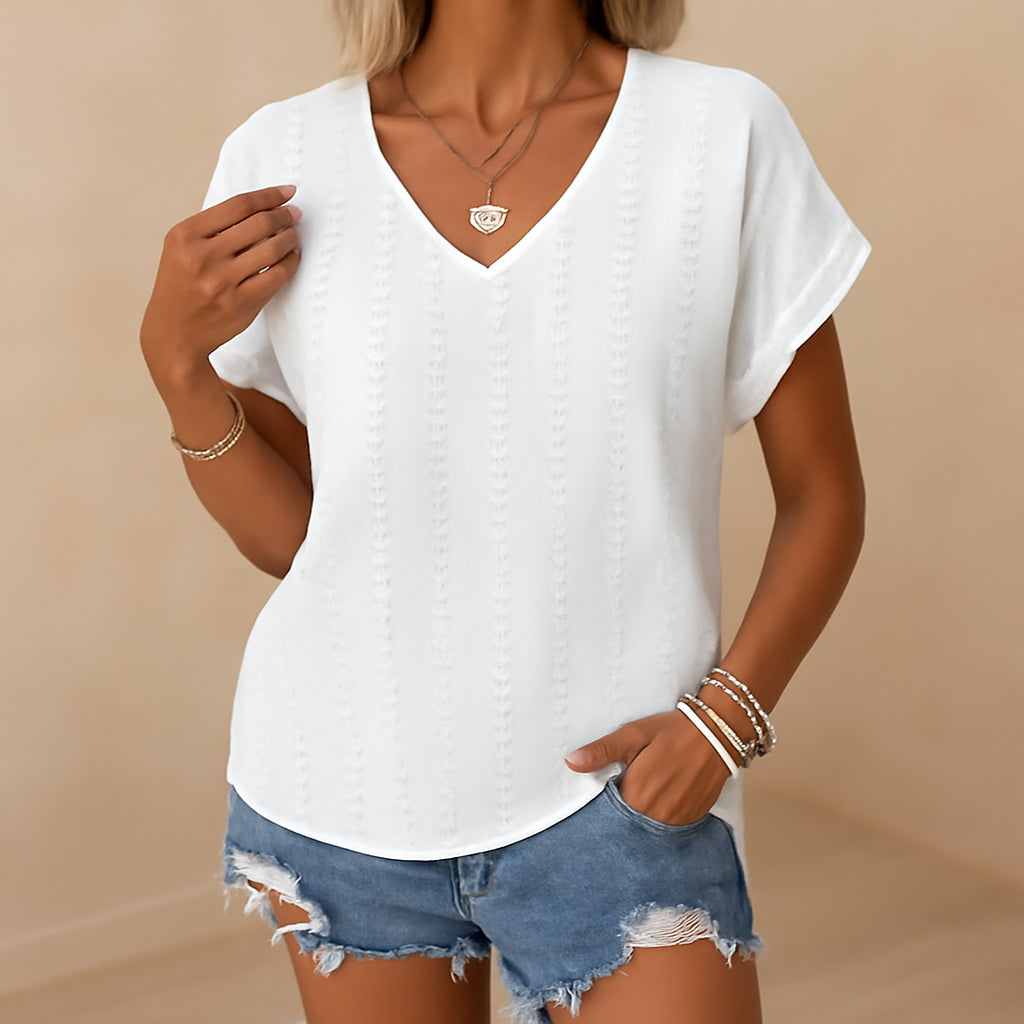 Bluse Sæt Tre Dele Jakard Pasform Solid Farve V Hals