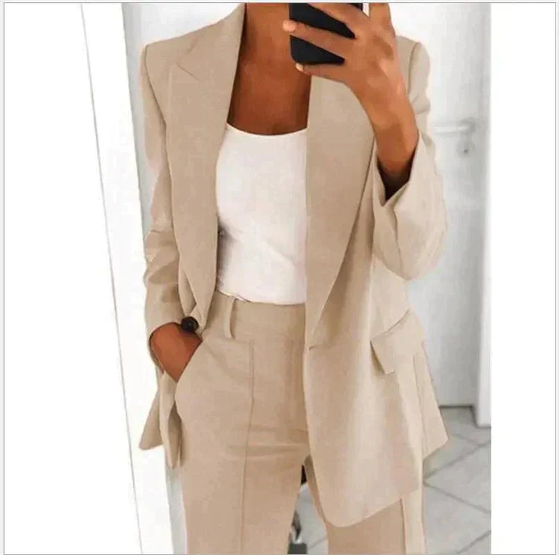 Women’S Blazer and Trouser Set – Tailored Fit – High Waist – Wide Leg – Formal Wear