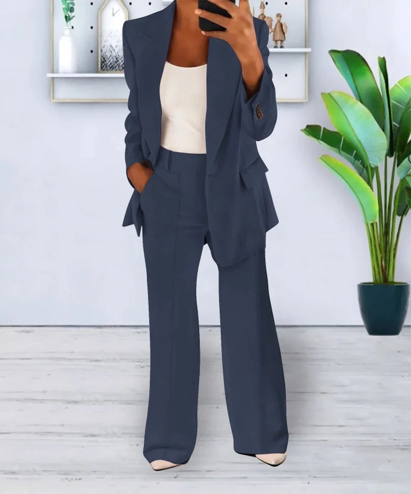 Women’S Blazer and Trouser Set – Tailored Fit – High Waist – Wide Leg – Formal Wear