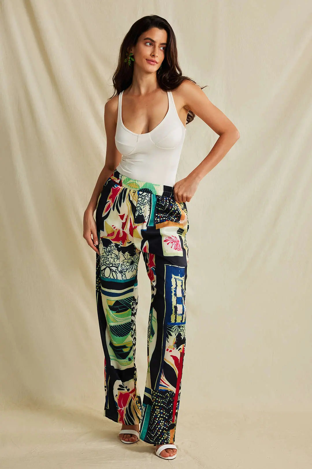 Querida – Trendy blomster-detaljer dame straight fit bukser-Pants-Zuruz-Zuruz